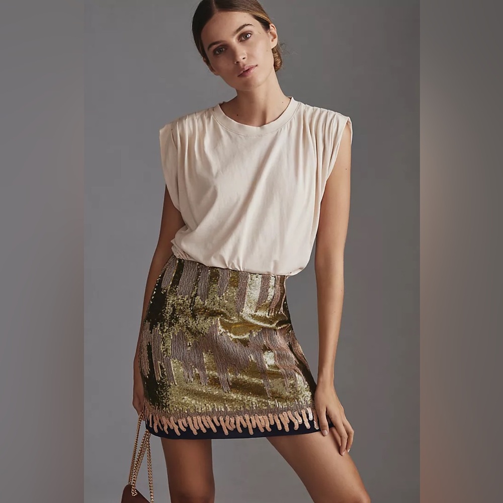 New Geisha Designs India x Anthropologie Sequin Mini Skirt sz S/Small